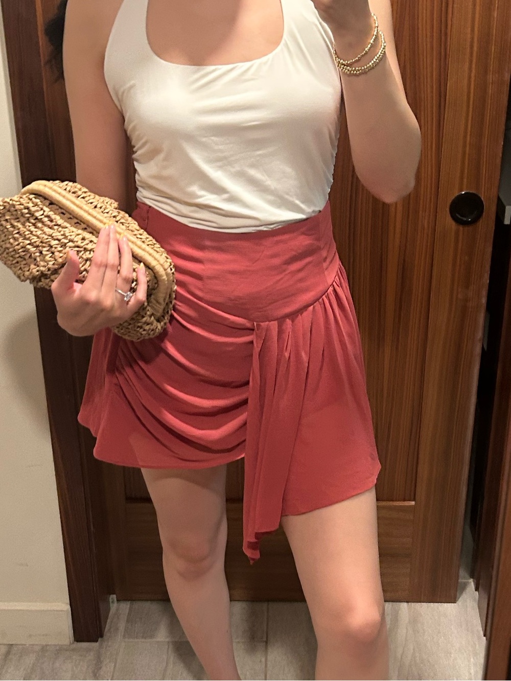 Free People Coral Draped Mini Skirt